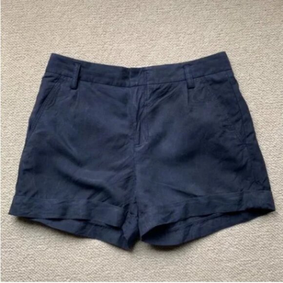Vince Navy Blue Linen Blend Cuffed Hem Shorts Size 12 - Picture 1 of 5